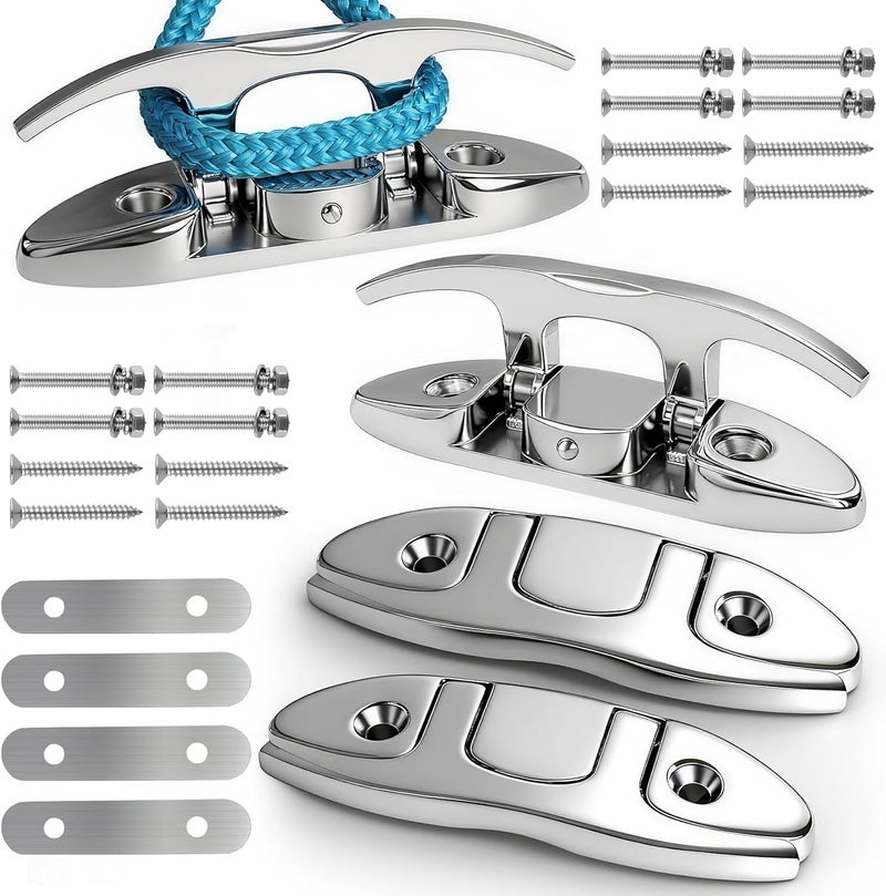 VEITHI 316 Stainless Steel Boat Folding Cleats 4-3/4 inch and 6 inch (2 Size), Flip up Dock Cleat for Deck and Boat, Boat Cleat Rope Cleat Dock Cleats Folding Cleats with Fasteners (2 Pack,4 Pack) - Image 1